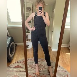 H&M Raw hem black denim skinny overalls